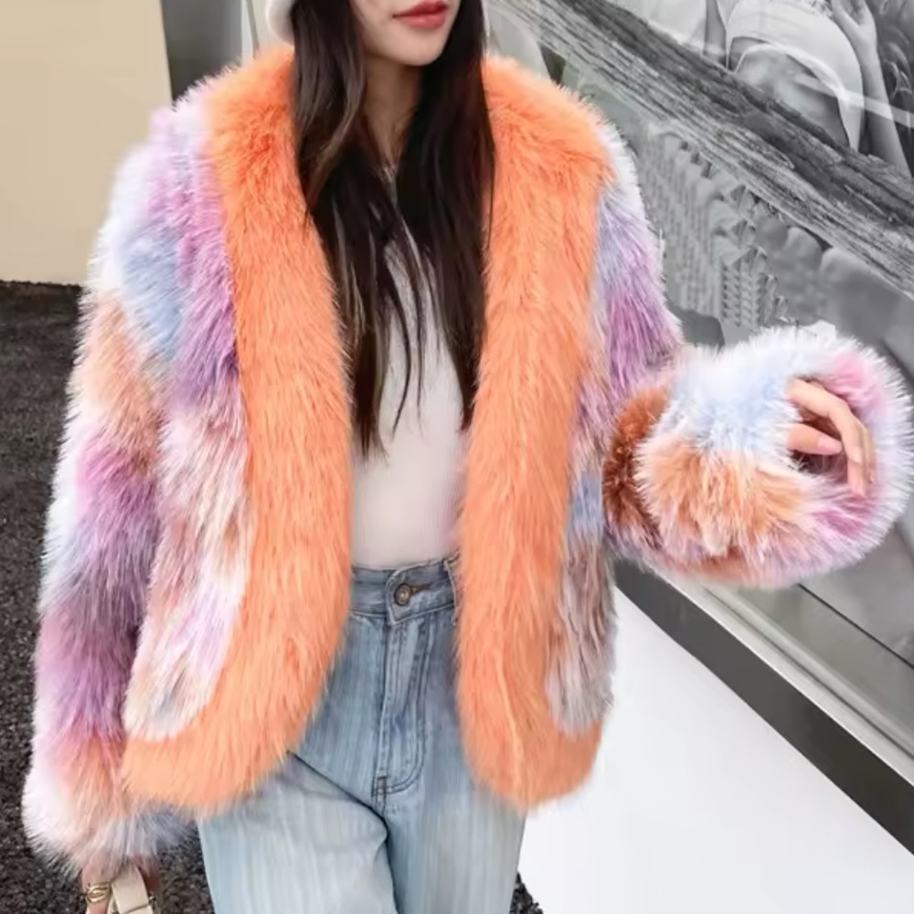 Ombre Multicolor Faux Fur Jacket - Picture 7 of 7